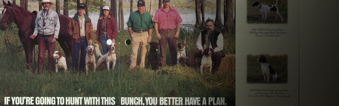 Vintage Pro Plan ad featuring a group of Sporting Experts with their dogs