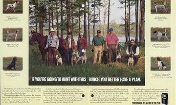 Vintage Pro Plan Performance ad featuring a group of Sporting Experts with their dogs
