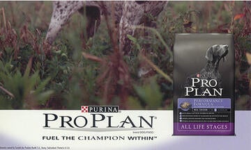 Pro Plan Performance ad featuring new package design and the tagline Fuel the Champion Within